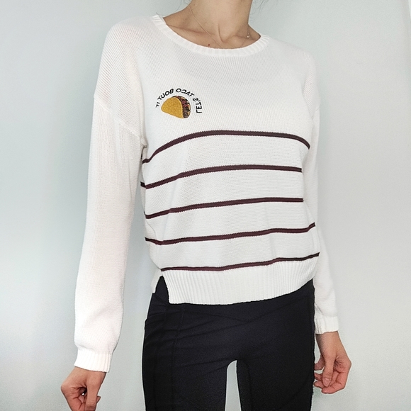 Sadie & Sage Sweaters - Sadie & Sage - Let's Taco Bout It - Striped Pullover Sweater - S - Y2K